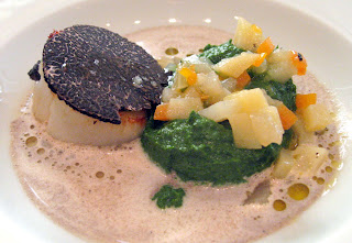 Roasted Scallop with Mache Puree and Vegetables